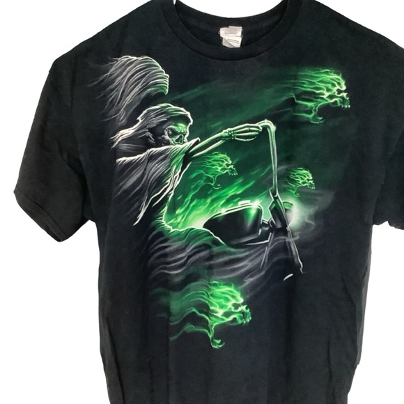 Gildan Other - Y2K Goth Grim Reaper Graphic T Shirt Mens 2XL Black Biker Horror Tee